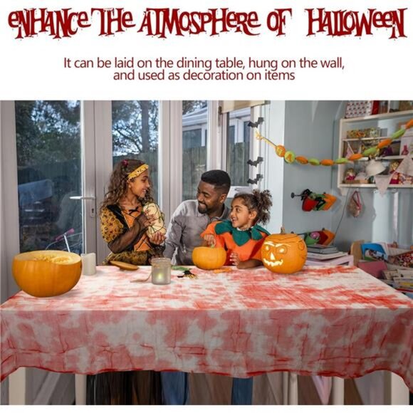 5 PCS Halloween Bloody Gauze Table Cover- 85" x 60"Bloody Handprint Rectangle - Picture 5 of 8